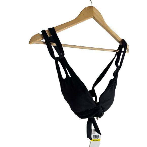 Becca Color Code Elaine Black Split Strap Tie Back Bikini Swimsuit Top Size M - Picture 4 of 9